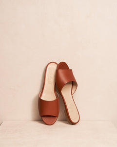 Nappa leather summer slide in coco, low heel women's shoe for extended or plus sizes styled shot.