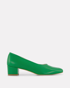 Oya Culford heel in bright emerald green, low heel women's shoes for extended sizes.