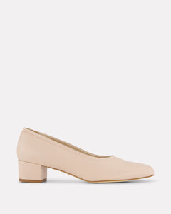 Oya Culford heel, a light blush pink women's low heel made in extended or large shoe sizes.