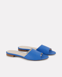 Oya Layla blue slide low heel perfect summer shoe for plus or extended sizes.