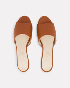 Nappa leather summer slide in coco, low heel women's shoe for extended or plus sizes.